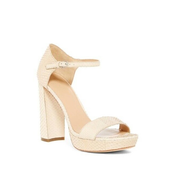 Pour La Victoire Yvette Snake Embossed Platform Sandal Open Toe Parchmen… - Picture 1 of 7